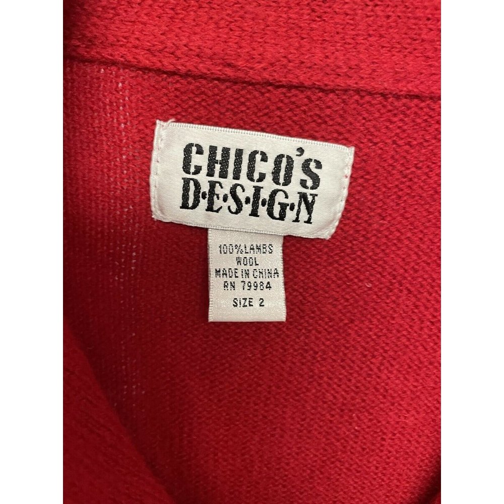 Chico's Womens Red Lambs Wool Cardigan Fringe Size 2 - Picture 3 of 4